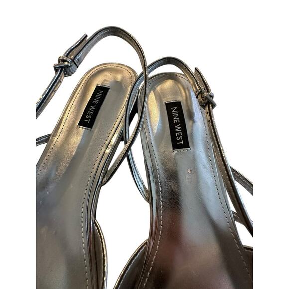 Nine West Women's Silver Leather Beley Strappy Pointy Toe Ballet Flat Size 12 - Picture 7 of 10
